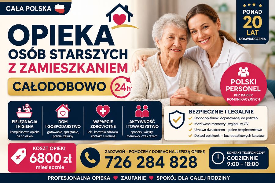 Opiekunka całodobowa z zamieszkaniem do osoby starszej