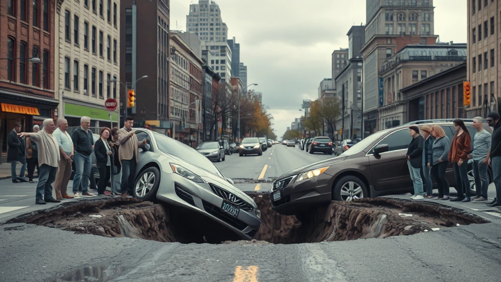 Dwa samochody pochłonięte przez gigantyczną dziurę na drodze w USA! Mieszkańcy ruszyli na ratunek