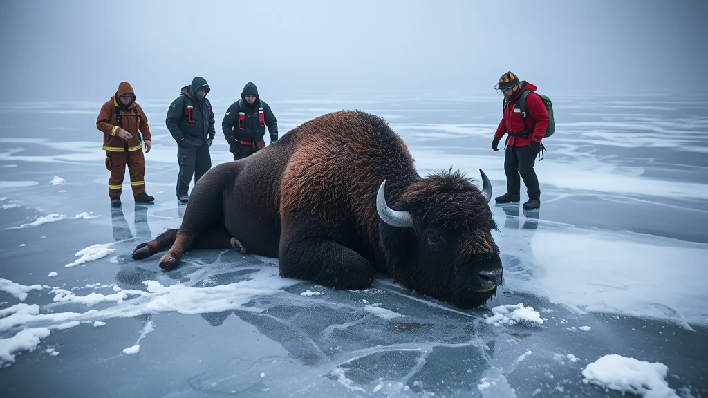 Uwięziona w lodzie żubrzyca uratowana na Jeziorze Wielki Bytyń!
