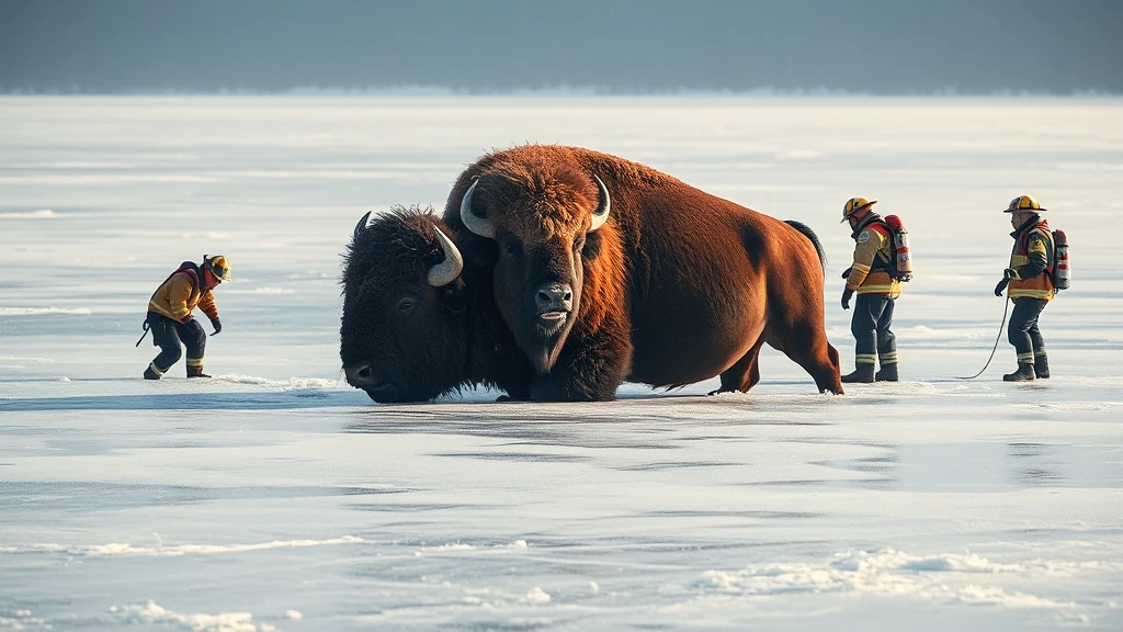 Uwięziona na lodzie: Dramatyczna akcja ratunkowa żubrzycy na Jeziorze Bytyń Wielki