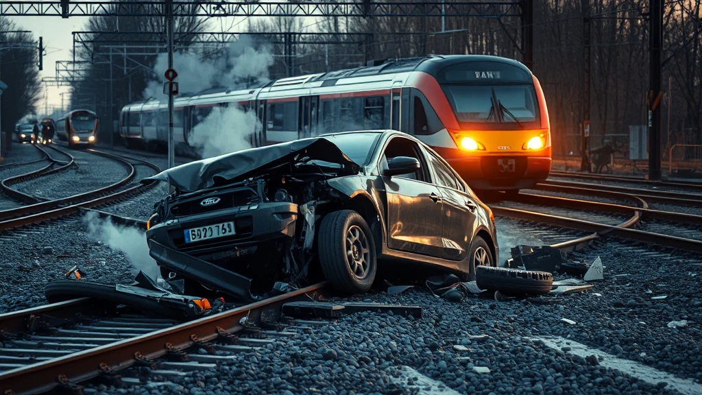 Absurdalny wypadek w Błoniu: Ford uwięziony na torach, dwa pociągi rozniosły wrak!