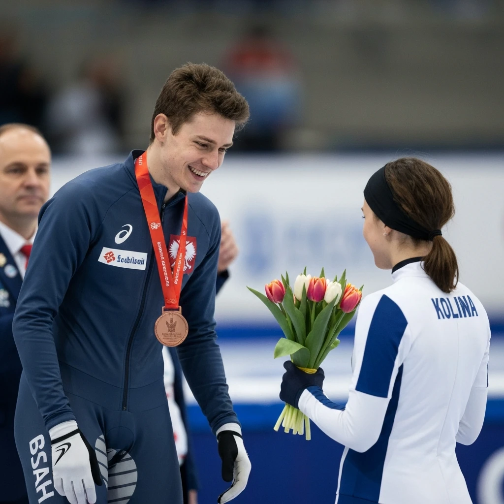 Piękny gest gwiazdy panczenów! Semirunnij oddał kwiaty koleżance z kadry po MŚ