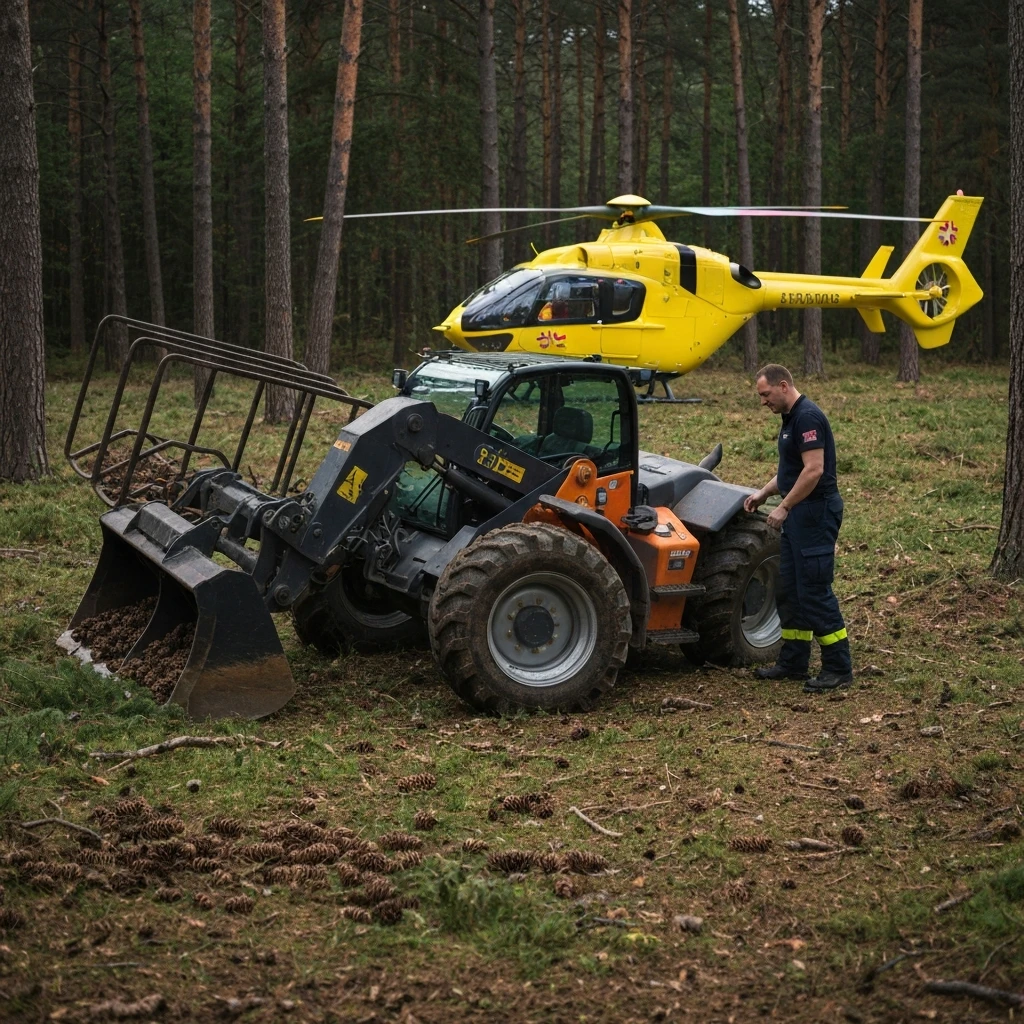 Tragiczny wypadek w Wielkopolsce. Ładowarka do szyszek runęła z 10 metrów, jedna osoba nie żyje