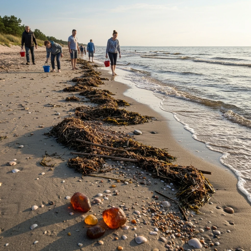 Sztormy nad Bałtykiem odsłoniły "złoto Bałtyku" - tłumy na plażach w poszukiwaniu bursztynów