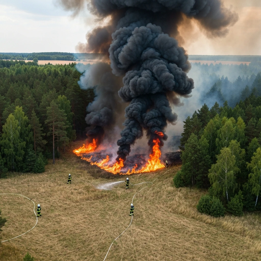 Gigantyczny pożar pod Wyszkowem: Las i łąki płoną od godzin, blisko 100 strażaków walczy z żywiołem