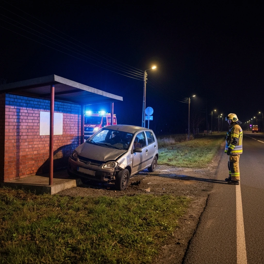 Tragiczny wypadek pod Rawiczem: 19-latek zginął po uderzeniu w przystanek autobusowy