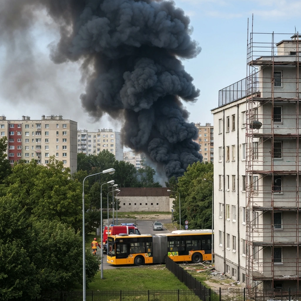 Pożar na Ursynowie. Ogień objął strzelnicę i busa, są poszkodowani