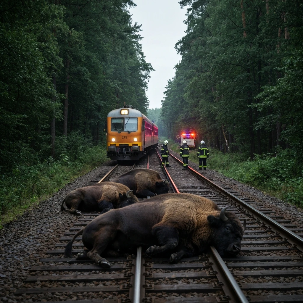 Tragedia na torach: Pociąg relacji Hajnówka-Warszawa śmiertelnie potrącił trzy żubry