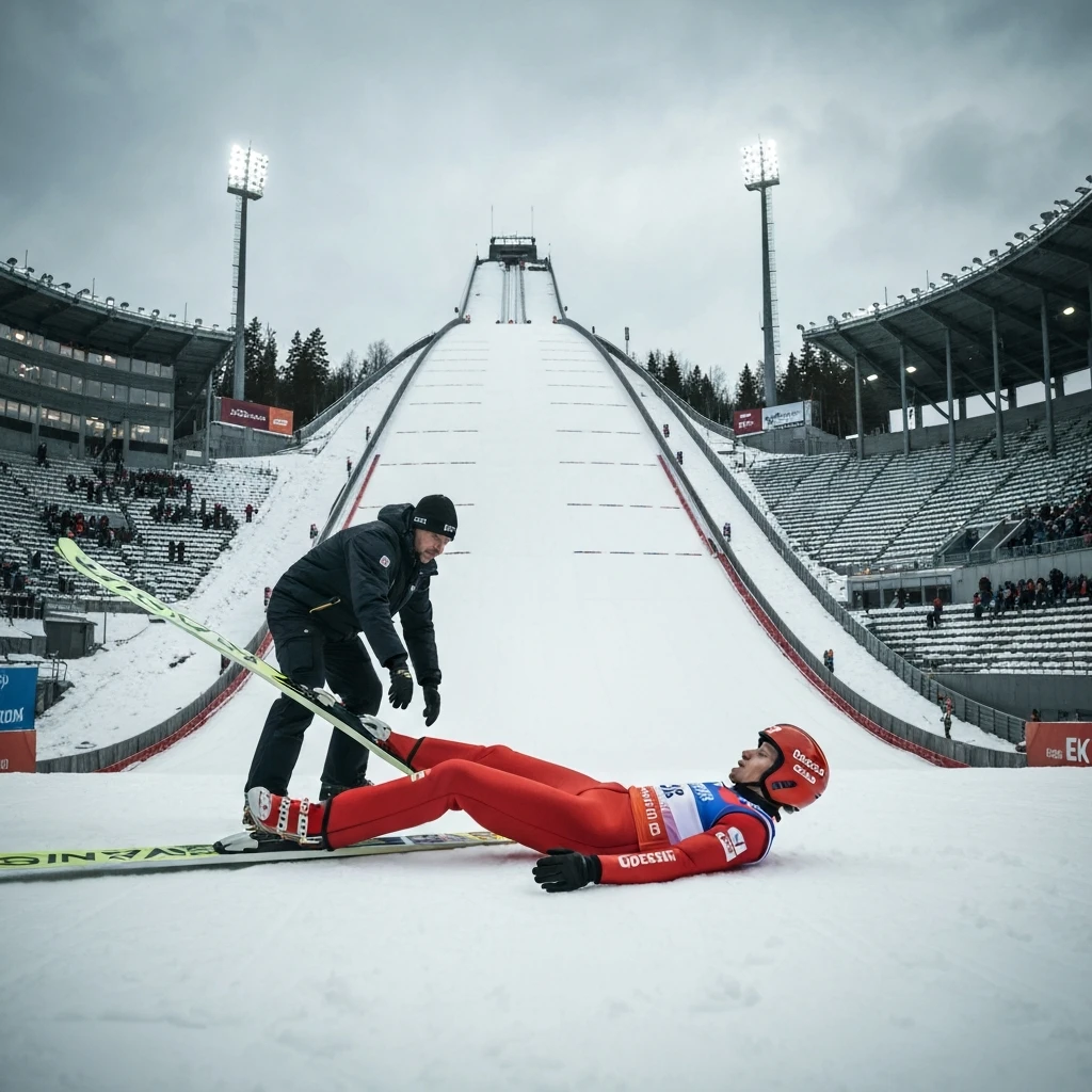 Koszmarne warunki w Vikersund! Kacper Tomasiak upada, konkurs zagrożony
