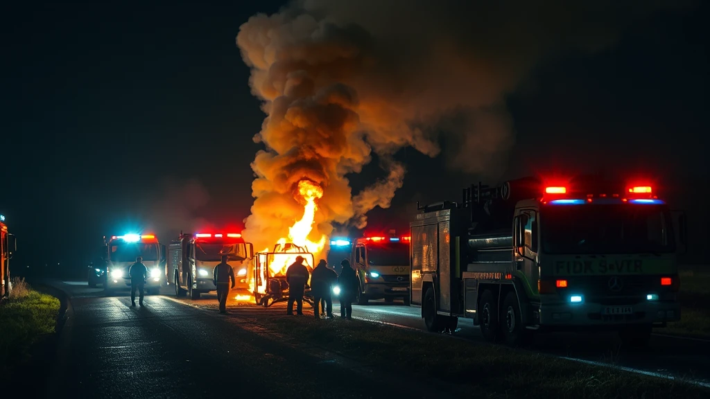Nocny pożar na DK 50 w Młodzieszynie: Strażacy walczyli z ogniem przez wiele godzin