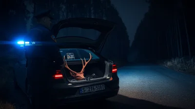 Biała Piska: Leśne trofeum warte tysiące złotych trafiło do bagażnika. Policja ujawnia kulisy nocnego polowania!