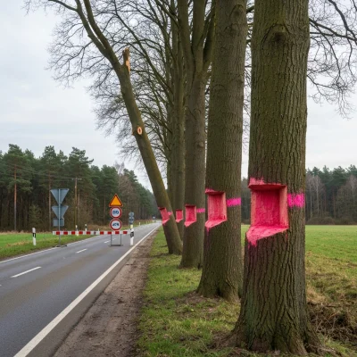 Sabotaż na Pomorzu: Nacięte drzewa zagrażają kierowcom. Policja szuka sprawcy!